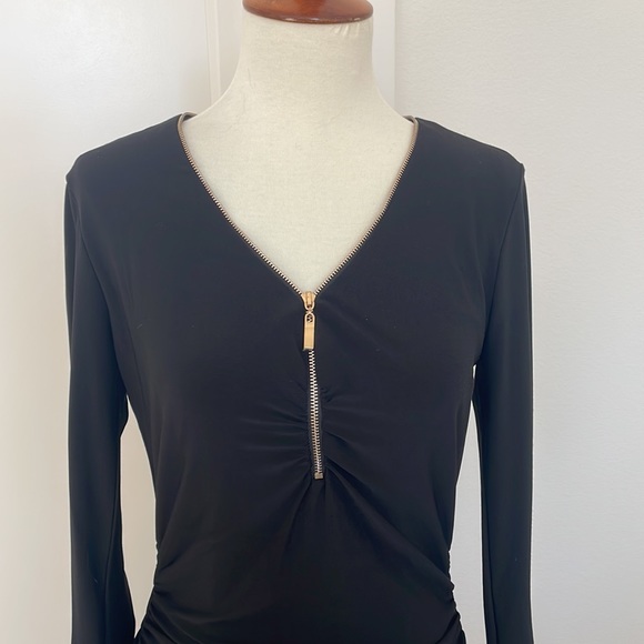 Cache Sexy V Neck Zip Stretchy Black Midi Dress - Picture 2 of 8